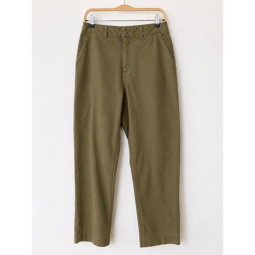 Quince Organic Stretch Cotton Twill 10 Straight Leg Cropped Pants Olive Green